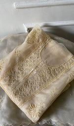 Load image into Gallery viewer, Women's Lakhnavi Handcrafted Pure Organza Chikankari Unstitched Kurta And Dupatta Set- HONC0338245