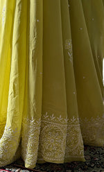 Load image into Gallery viewer, Women's Lakhnavi Handcrafted Pure Silk Georgette Chikankari Saree - HONC0269084