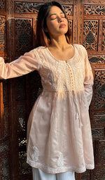 Load image into Gallery viewer, Women's Lakhnavi Handcrafted Chanderi Silk Chikankari Top - HONC0261128