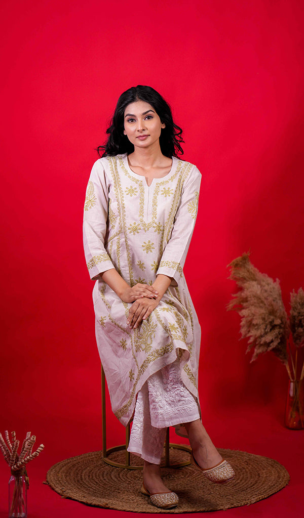 Divya Women's Lucknowi Handcrafted Cotton Chikankari Kurti - HONC0213349