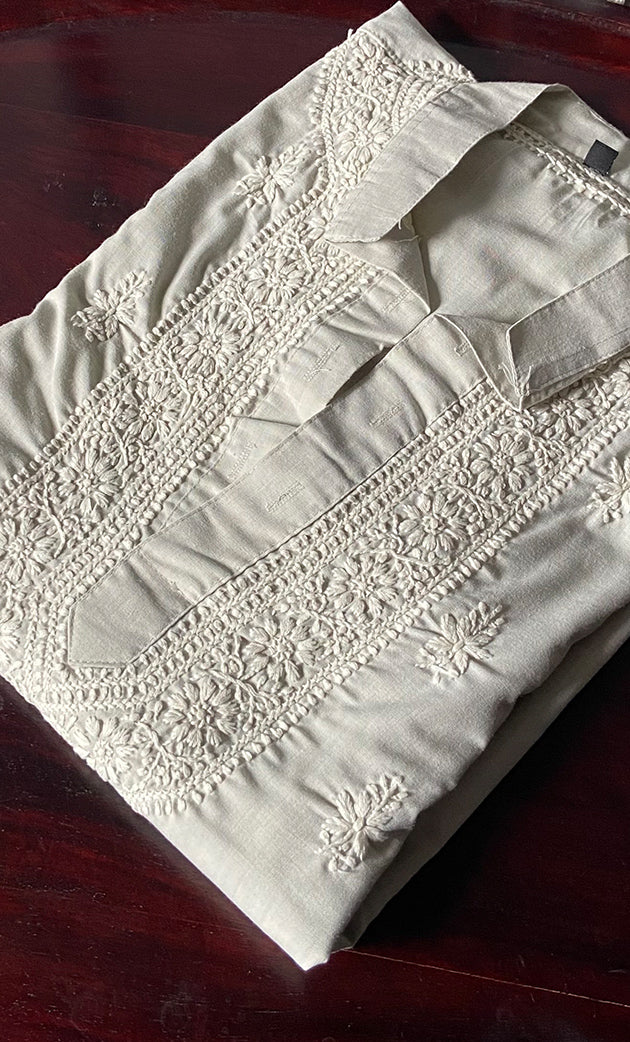 Men's Lucknowi Handcrafted Cotton Chikankari Kurta - HONC0302822
