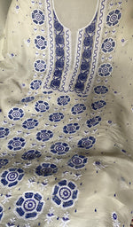 将图像加载到图库查看器中, Women's Lakhnavi Handcrafted Pure Organza Chikankari Unstitched Kurta And Dupatta Set- HONC0375214