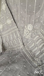 Load image into Gallery viewer, Basma Women's Lucknowi Handcrafted Mul Chanderi Semi - stitched Chikankari Anarkali Full Set - HONC0355629