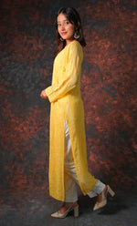Load image into Gallery viewer, Yusra Women's Lakhnavi Handcrafted Viscose Georgette Chikankari Kurti- HONC0327255