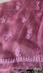 Load image into Gallery viewer, Women's Lakhnavi Handcrafted Pure Organza Chikankari Unstitched Kurta And Dupatta Set- HONC0324982