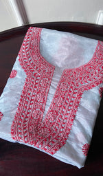 将图像加载到图库查看器中, Women's Lakhnavi Handcrafted Organza Chikankari Unstitched Kurti Fabric - HONC0138395