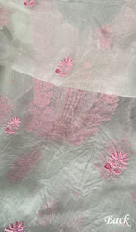 Load image into Gallery viewer, Rose Women's Lakhnavi Handcrafted Pure Organza Chikankari Unstitched Kurta And Dupatta Set- HONC0368733