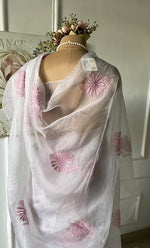 Load image into Gallery viewer, Women's Lucknowi Handcrafted Pure Organza Silk Chikankari Saree - HONC0294653