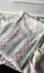 Load image into Gallery viewer, Saziya Women's Lakhnavi Handcrafted Mul Chanderi Semi - Stitched Kurta And Dupatta Set - HONC0311488