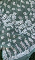 将图像加载到图库查看器中, Women's Lucknowi Handcrafted Faux-Georgette Chikankari Saree - HONC0195491