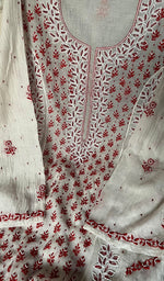 Load image into Gallery viewer, Saziya Women's Lakhnavi Handcrafted Mul Chanderi Semi - Stitched Kurta And Dupatta Set - HONC0270726