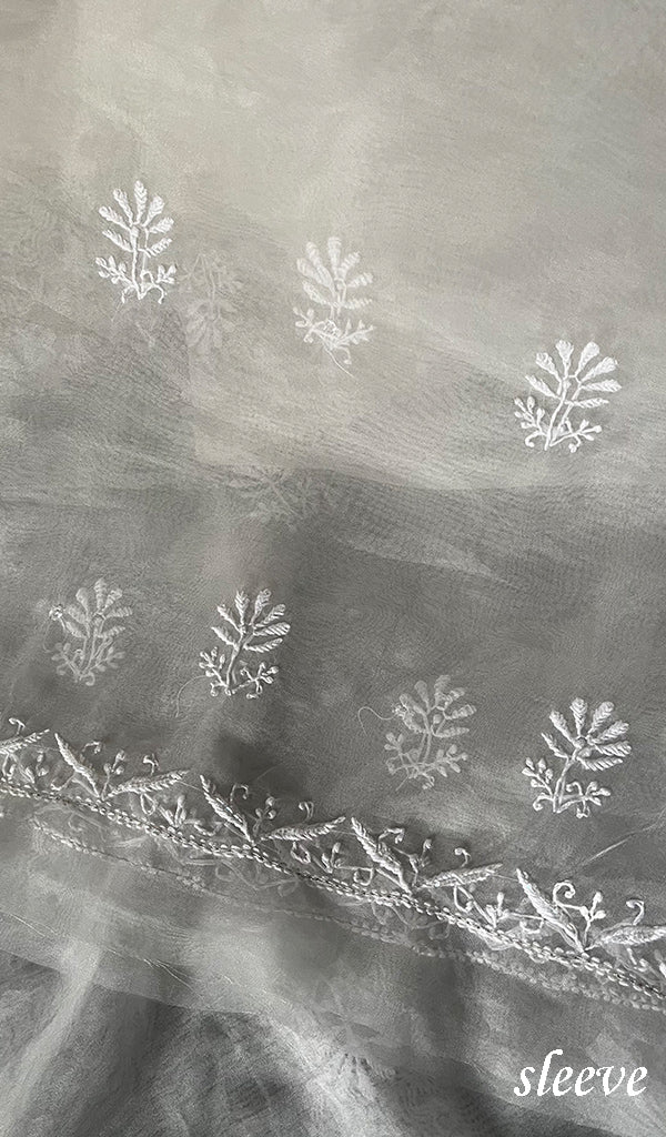 Women's Lakhnavi Handcrafted Organza Chikankari Unstitched Kurta And Dupatta Set- HONC0249868