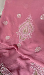 将图像加载到图库查看器中, Women's Lakhnavi Handcrafted Pure Silk Georgette Chikankari Kurta And Dupatta Set - HONC0271642
