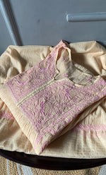 Load image into Gallery viewer, Women's Lakhnavi Handcrafted Mul Chanderi Semi - stitched Kurta And Dupatta Set- HONC0303409