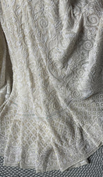 Load image into Gallery viewer, Women's Lakhnavi Handcrafted Pure Silk Georgette Chikankari Saree- HONC0193629