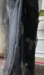 Load image into Gallery viewer, Women's Lucknowi Handcrafted Pure Organza Silk Chikankari Saree - HONC0286698