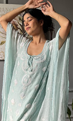 将图像加载到图库查看器中, Rabia Women's Lucknowi Handcrafted Mul chanderi Chikankari Kaftan - HONC0304373