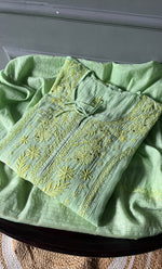 Load image into Gallery viewer, Women's Lakhnavi Handcrafted Mul Chanderi Semi - Stitched Anarkali And Dupatta Set - HONC0282400