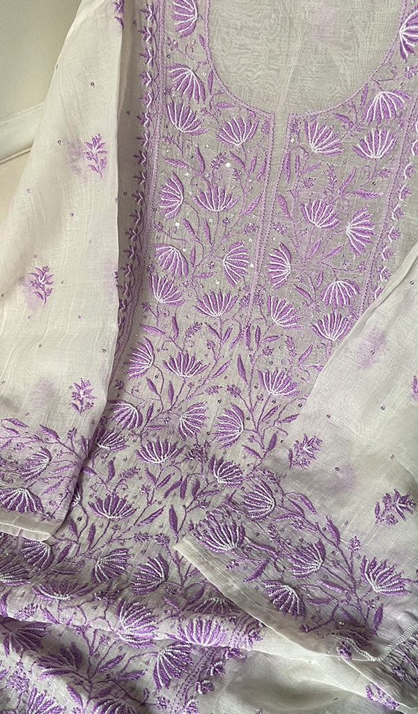 Gulpari Women's Lakhnavi Handcrafted Mul Chanderi Semi - Stitched Kurta And Dupatta Set - HONC0243892