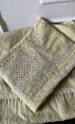 Load image into Gallery viewer, Women's Lakhnavi Handcrafted Mul Chanderi Semi - stitched Kurta And Dupatta Set- HONC0305144