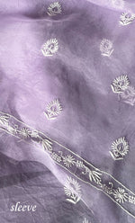 Load image into Gallery viewer, Women's Lakhnavi Handcrafted Pure Organza Chikankari Unstitched Kurta And Dupatta Set- HONC0314175