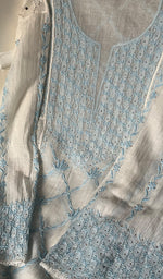 Load image into Gallery viewer, Kashish Women's Lakhnavi Handcrafted Mul Chanderi Chikankari Semi - Stitched Kurta Dupatta Set - HONC0252784