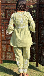 Load image into Gallery viewer, Rania Women's Lakhnavi Handcrafted Cotton Chikankari Short Kurta And Afghani pant Set - HONC0268726