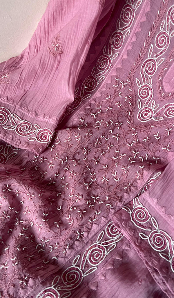 Aaliyah Women's Lakhnavi Handcrafted Mul Chanderi Semi - Stitched Kurta And Dupatta Set - HONC0253630