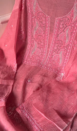 Load image into Gallery viewer, Women's Lakhnavi Handcrafted Mul Chanderi Semi - Stitched Kurta And Dupatta Set - HONC0249164