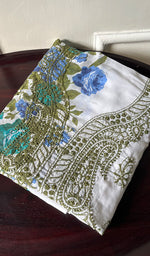 将图像加载到图库查看器中, Women's Lakhnavi Handcrafted Cotton Chikankari Unstitched Kurti Fabric - HONC0284345