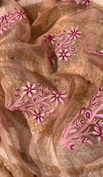 将图像加载到图库查看器中, Women's Lucknowi Handcrafted Pure Organza Silk Chikankari SAREE - HONC0269063