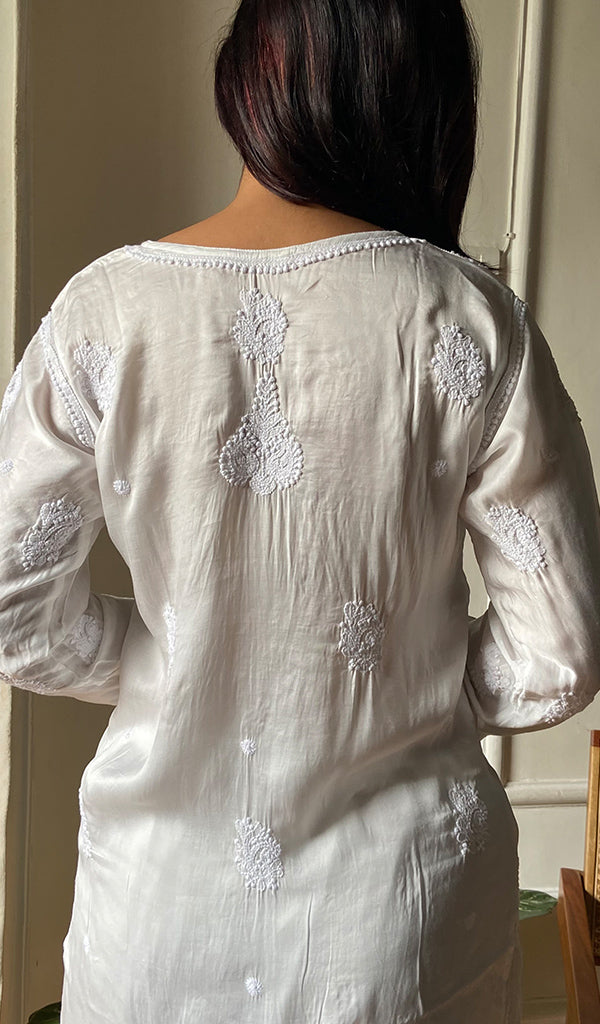Women's Lakhnavi Handcrafted Modal Cotton Chikankari Short Kurta And Plazzo Set - HONC0290872