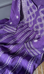 Load image into Gallery viewer, Women's Lakhnavi Handcrafted Mul Chanderi Chikankari Kurta, Dupatta ,Matching Slip And Pant Set - HONC0249449