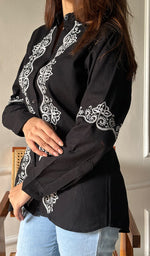 Load image into Gallery viewer, Women's Lucknowi Handcrafted Slub Cotton Chikankari Top - HONC0299183