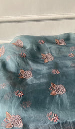 Load image into Gallery viewer, Women's Lakhnavi Handcrafted Pure Organza Chikankari Unstitched Kurta And Dupatta Set- HONC0341495