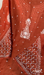 Load image into Gallery viewer, Women's Lakhnavi Handcrafted Mul Chanderi Semi- stitched Kurta And Dupatta Set- HONC0328241