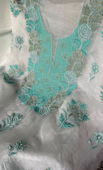 Load image into Gallery viewer, Mehnaj Women's Lakhnavi Handcrafted Pure Organza Chikankari Unstitched Kurta And Dupatta Set- HONC0228643