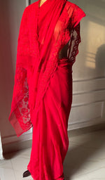 Load image into Gallery viewer, Women's Lucknowi Handcrafted Faux-Georgette Chikankari Saree - HONC0295215