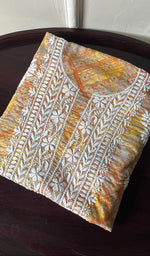 Load image into Gallery viewer, Women's Lakhnavi Handcrafted Cotton Chikankari Unstitched Kurti Fabric - HONC0284377