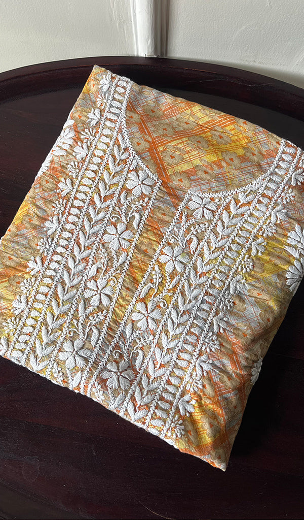 Women's Lakhnavi Handcrafted Cotton Chikankari Unstitched Kurti Fabric - HONC0284377