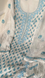 Load image into Gallery viewer, Saziya Women's Lakhnavi Handcrafted Mul Chanderi Semi - Stitched Kurta And Dupatta Set - HONC0249178