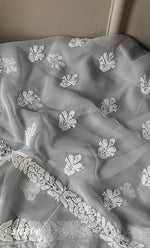将图像加载到图库查看器中, Women's Lakhnavi Handcrafted Unstitched Faux-Georgette Chikankari Suit Material - HONC0263372