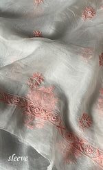 Load image into Gallery viewer, Rose Women's Lakhnavi Handcrafted Pure Organza Chikankari Unstitched Kurta And Dupatta Set - HONC030677