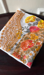 将图像加载到图库查看器中, Women's Lakhnavi Handcrafted Cotton Chikankari Unstitched Kurti Fabric - HONC0284340