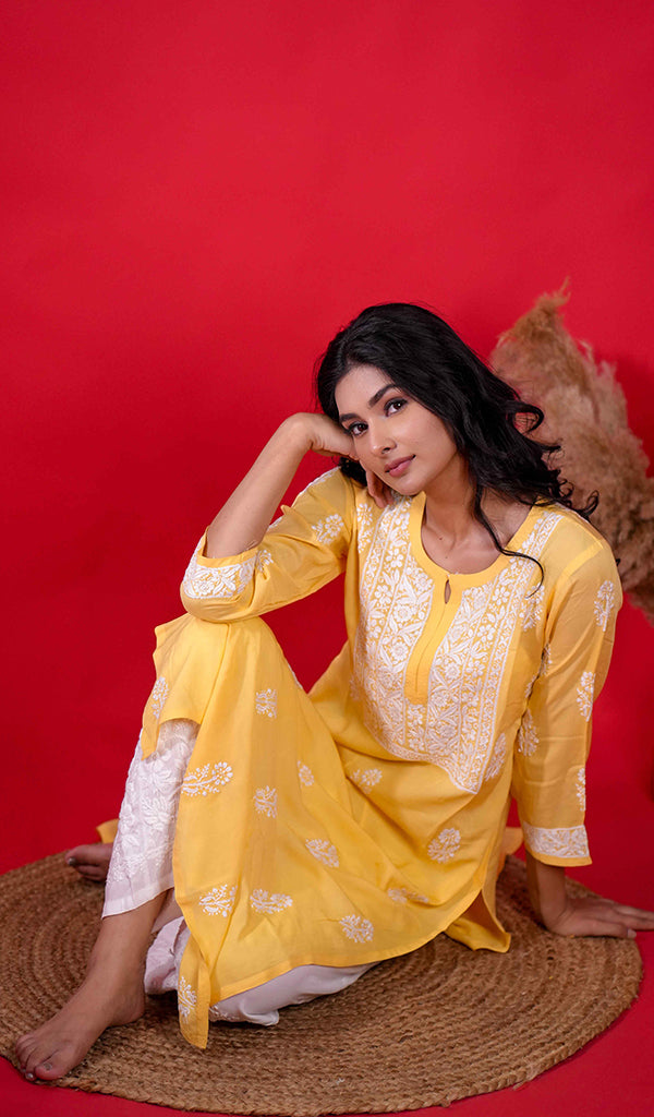 Rupam Women's Lucknowi Handcrafted Modal Cotton Chikankari Kurti - HONC0213698