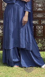 将图像加载到图库查看器中, Women's Lakhnavi Handcrafted Modal Cotton Chikankari Kurta Dupatta And Palazzo Set - HONC0233466