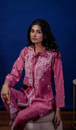 Load image into Gallery viewer, Shazana Women's Lakhnavi Handcrafted Modal Cotton Chikankari Chikankari Top and Pant Set - HONC0213489