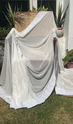 Load image into Gallery viewer, Women's Lakhnavi Handcrafted Pure Silk Georgette Chikankari Saree- HONC0260889
