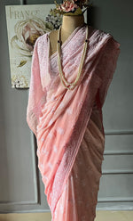 Load image into Gallery viewer, Women's Lakhnavi Handcrafted Pure Silk Georgette Chikankari Saree - HONC0285571