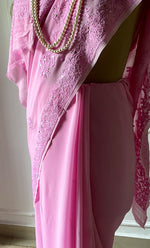 Load image into Gallery viewer, Women's Lakhnavi Handcrafted Viscose Georgette Chikankari Saree - HONC0307136